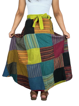 Flower Diamond Patchwork Wrap Skirt - Agan Traders, WS_Green 