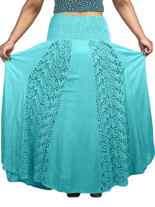 3706 Skt Soft Cotton Smocked Elastic Waist-band Decorative Mirror Twirl Skirt