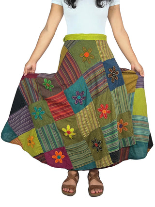 Flower Diamond Patchwork Wrap Skirt - Agan Traders, WS_Green 