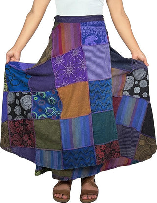 WS 411 Free-Spirited Patchwork Boho Wrap Hippie Skirt - Festival Ready Fashion - Agan Traders, Purple_Multi