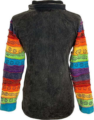 327 RJ Hand Crafted Bohemian Rib Tie-dye Brush Painted Patch Cotton Hoodie Jacket - Agan Traders, Charcoal