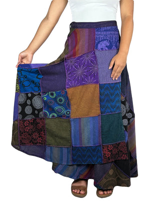 WS 411 Women's Hippie Long Wrap Patch Cotton Boho Renaissance Skirt Maxi - Agan Traders, Purple