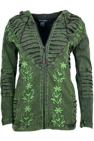 RJ 352  Denim Distressed Bohemian Razor Cut Hoodie Jacket - Agan Traders, Green