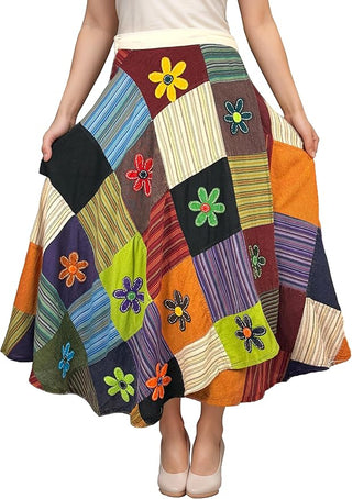 400 WS Cotton Gypsy Flower Diamond Patched Wrap Skirt Maxi - Agan Traders, WS_1