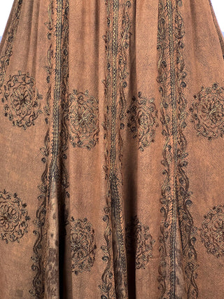 Women's Boho 715 SKT Medieval Flared Hem A Line Embroidered Long Maxi Skirt - Agan Traders, Rust