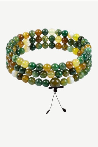 Authentic 8 mm Multi Agate Green Yellow Semi-precious Stone Mala Necklace