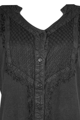 Women's Sleeveless Embroidered Bohemian Medieval Chic Summer Fashion Blouse Top - Agan Traders, Black