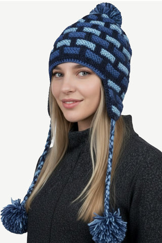 Assorted Designer's Style Highland Wool Knit Beanie Earflap Mitten
