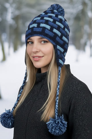 Assorted Designer's Style Highland Wool Knit Beanie Earflap Mitten