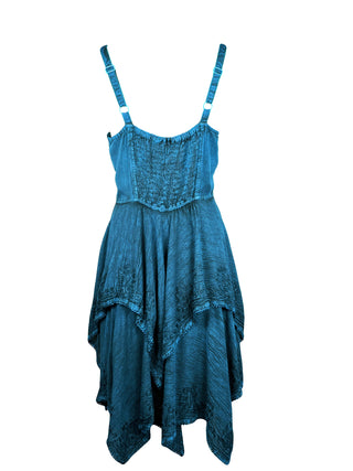 832 DR Rayon Women's Embroidered Handkerchief Spaghetti Strap Sexy Summer Sun dress - Agan Traders, Blue