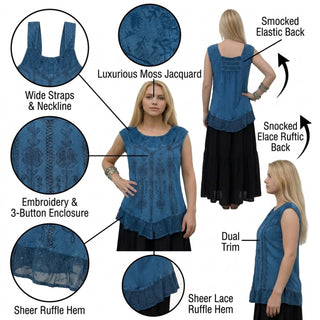 Women's  Summer Sleeveless Embroidered Tank Top Blouses for Women ~ 9018 B
