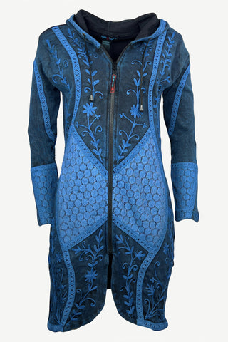 RJ 310L Bohemian Patched Embroidered Funky Boho Long Hoodie Jacket - Agan Traders, Blue