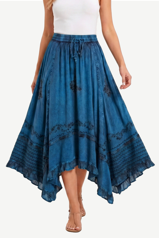 18 6027 SKT Medieval Embroidered Rich Heavy Netted Lace Elastic Waistband Uneven Skirt