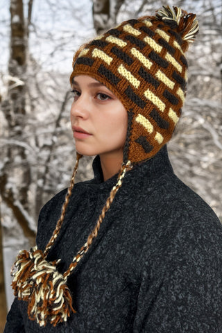 Assorted Designer's Style Highland Wool Knit Beanie Earflap Mitten