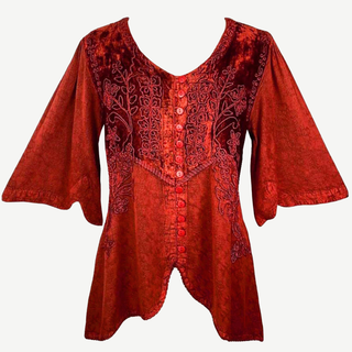 Women's Bohemian Exotic Embroidered 3/4 Sleeve Tunic Blouse ~ 603B