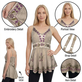 121 B Spaghetti Strap Medieval Gypsy Embroidered Tank Top
