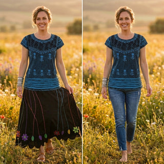 R 132 Bohemian Gypsy Razor Cut Cap Sleeve Blouse Top