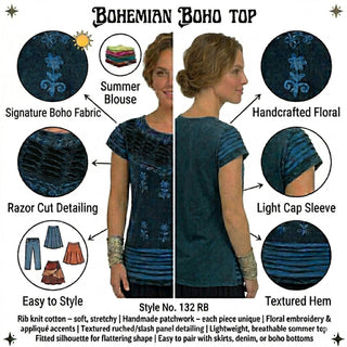 R 132 Bohemian Gypsy Razor Cut Cap Sleeve Blouse Top