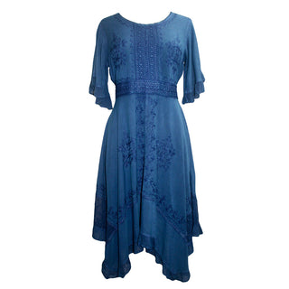 18 6014 DR Bohemian Asymmetrical Hem Ruffle Embroidered Casual Chic Dress