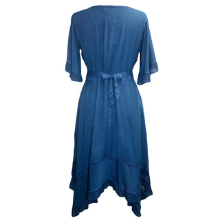18 6014 DR Bohemian Asymmetrical Hem Ruffle Embroidered Casual Chic Dress