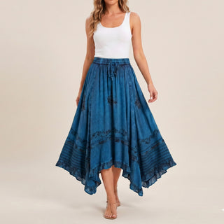 18 6027 SKT Medieval Embroidered Rich Heavy Netted Lace Elastic Waistband Uneven Skirt