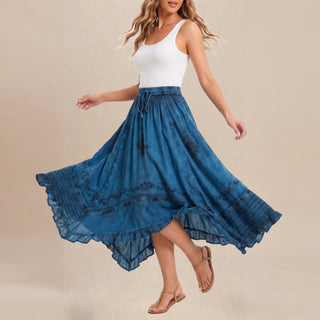 18 6027 SKT Medieval Embroidered Rich Heavy Netted Lace Elastic Waistband Uneven Skirt