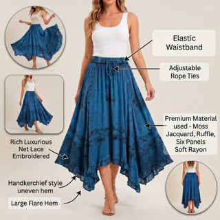 18 6027 SKT Medieval Embroidered Rich Heavy Netted Lace Elastic Waistband Uneven Skirt