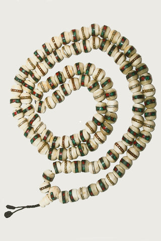 10 mm Yak Bone 108 beads Prayer Healing Meditation Mala Necklace - Agan Traders, Beige