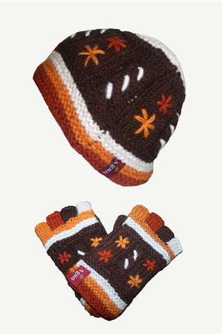 1501 H Cable Knit Skull Cap OR Fingerless Fleece Mitten OR Hat Small Medium