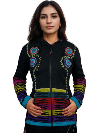 CJKT 31 Agan Traders Nepal Bohemian hoodie Jacket - Agan Traders, Black Multi