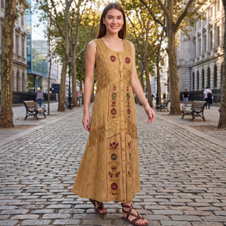 1031 E DR Women’s Boho Summer Sleeveless Embroidered Button Down Sun Dress Gown