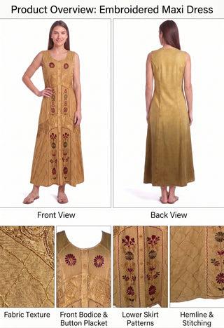 1031 E DR Women’s Boho Summer Sleeveless Embroidered Button Down Sun Dress Gown