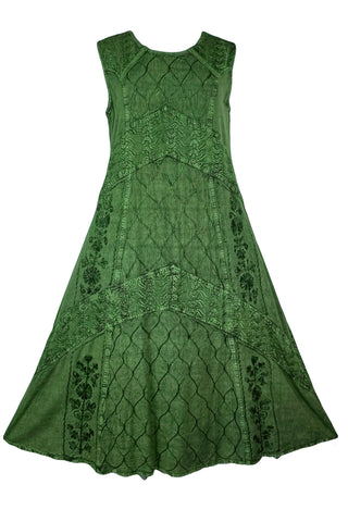 1051 DR Women’s Boho Summer Sleeveless Embroidered Button Down Sun Dress Gown - Agan Traders, E Green