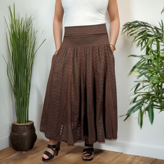 142 SKT Ari Embroidery  Boho Tea Length Skirt