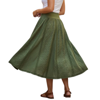 142 SKT Cotton Embroidery  High Waisted Long Panel Boho Tea Length Skirt