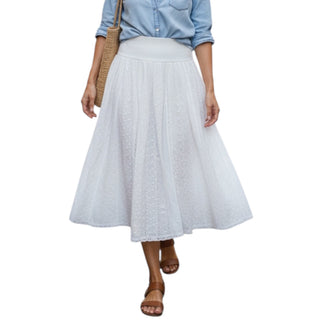 142 SKT Cotton Embroidery  High Waisted Long Panel Boho Tea Length Skirt