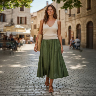 142 SKT Cotton Embroidery  High Waisted Long Panel Boho Tea Length Skirt