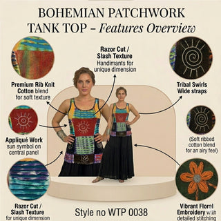 WTP 0038 Bohemian Tie Dye Multi-colored Patch Razor Cut Tank Top