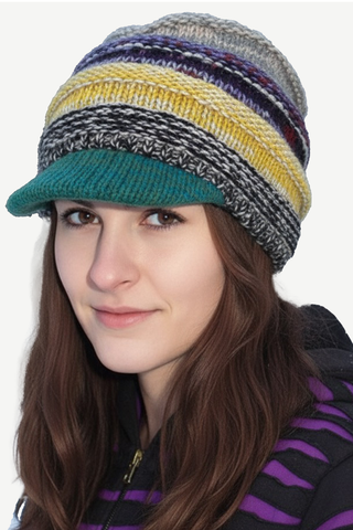 1417 Knit Beanie Hats Mitten Women Ribbed Slouchy Mismatched Fleeced Lined