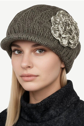 1420 H Himalayan Wool Knit Berate Knitted Flower Appliqué Cap Hat Small Medium ~ 1420H