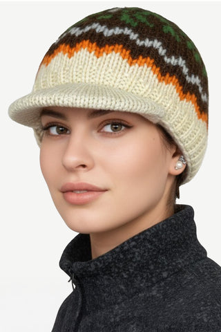 Visor Beret Snow Flakes Women Fleece Lined Insulated Cozy Winter Cap Small Medium ~ 1419H