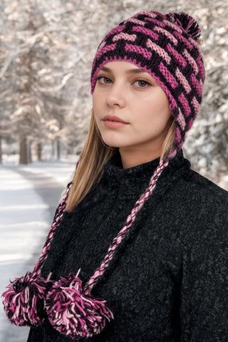 Assorted Designer's Style Highland Wool Knit Beanie Earflap Mitten