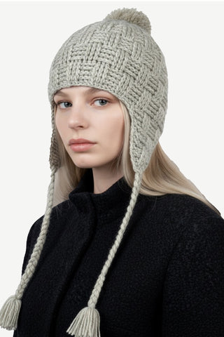 Himalayan Wool Solid Cable Knit Crochet Fleece Lined Beanie Hat ~ Small 1411 H