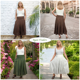 142 SKT Ari Embroidery  Boho Tea Length Skirt