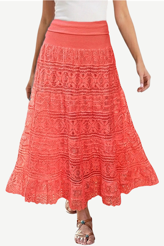 21238 SKT Cotton Lace Tiered Lined Long Skirt
