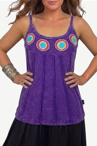 RTK 002 Ribbed Stonewashed Cotton Patched Bohemian Tank Cami