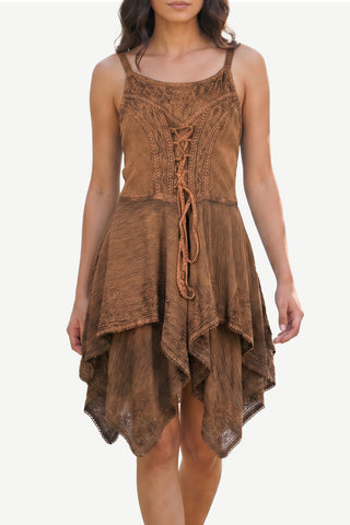 832 DR Rayon Women's Embroidered Handkerchief Spaghetti Strap Sexy Summer Sun dress