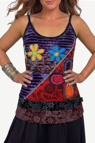 R 136 Women's Bohemian Patch Work Gypsy Spaghetti Strap Tank Top Camis
