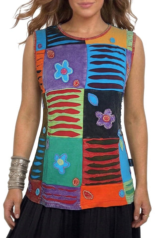 R 120 Vibrant Patched Razor Cut Embroidered Cap Sleeve Blouse
