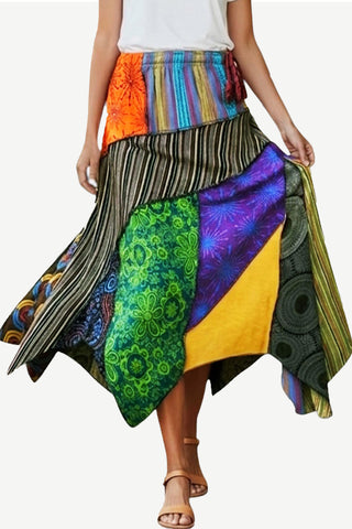 Women's Gypsy Tribal Boho Knit Cotton Asymmetrical Patch Skirt ~ 410 SKT